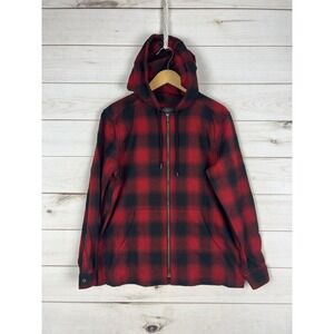 Pendleton Jacket Womens Medium Red Black Buffalo Plaid Hooded Zip Flannel